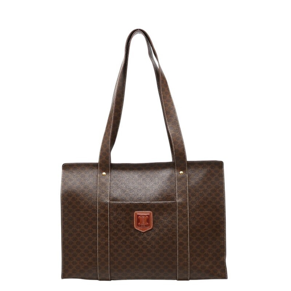 Celine Macadam Tote Bag Handbag Brown Leather
